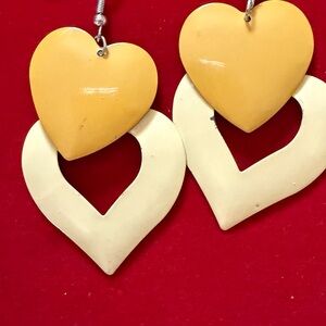 Yellow and Cream Heart Earrings